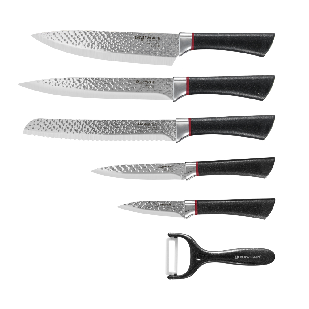 New-Arrival 6PCS Knife Set Black Plastic Handle Aço Inoxidável faca de cozinha Set With Gift Box Package 