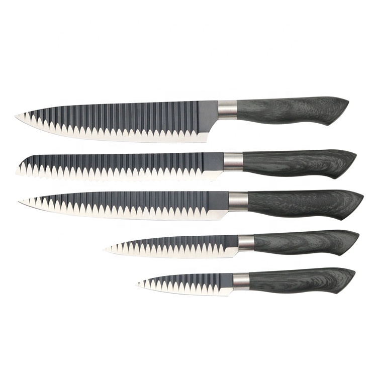 5 Pcs Aço Inoxidável Grão de Madeira Revestimento Handle Knife Set Com Pacote de Caixa de Presente 