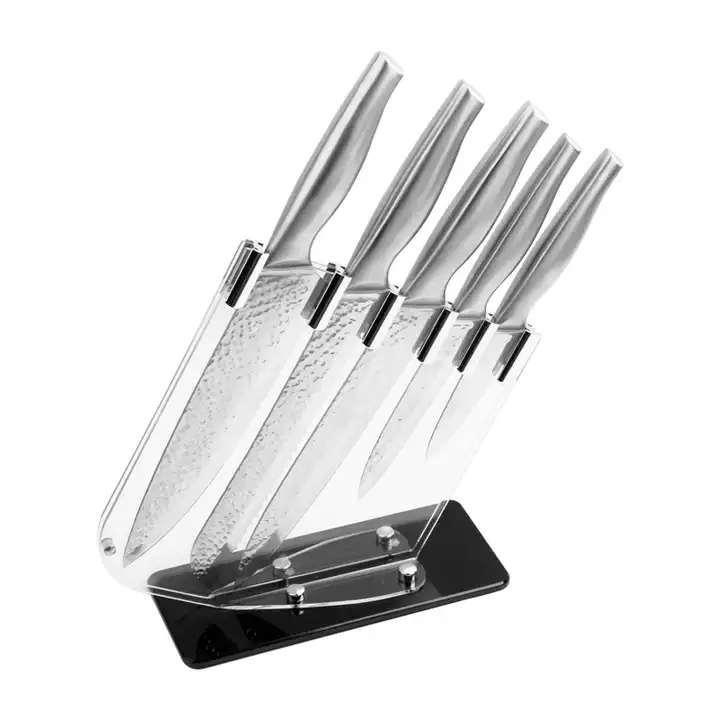 Produtos quentes personalizados 6 pcs Utensílios de cozinha Punho oco de aço inoxidável faca de cozinha conjunto com bloco de faca 