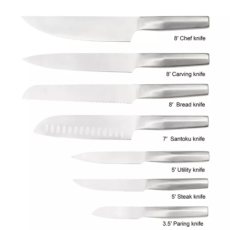 Boa Qualidade Profissional Ss430 Handle Chef Bread Fruit Knives Conjunto de faca de cozinha de aço inoxidável com bloco de faca 