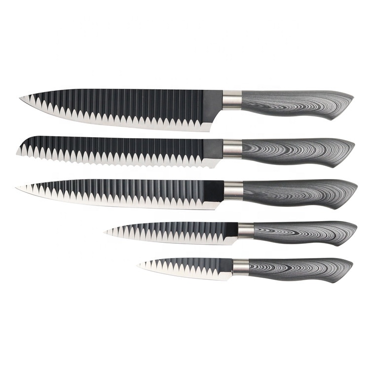 5 Pcs Aço Inoxidável Grão de Madeira Revestimento Handle Knife Set Com Pacote de Caixa de Presente 