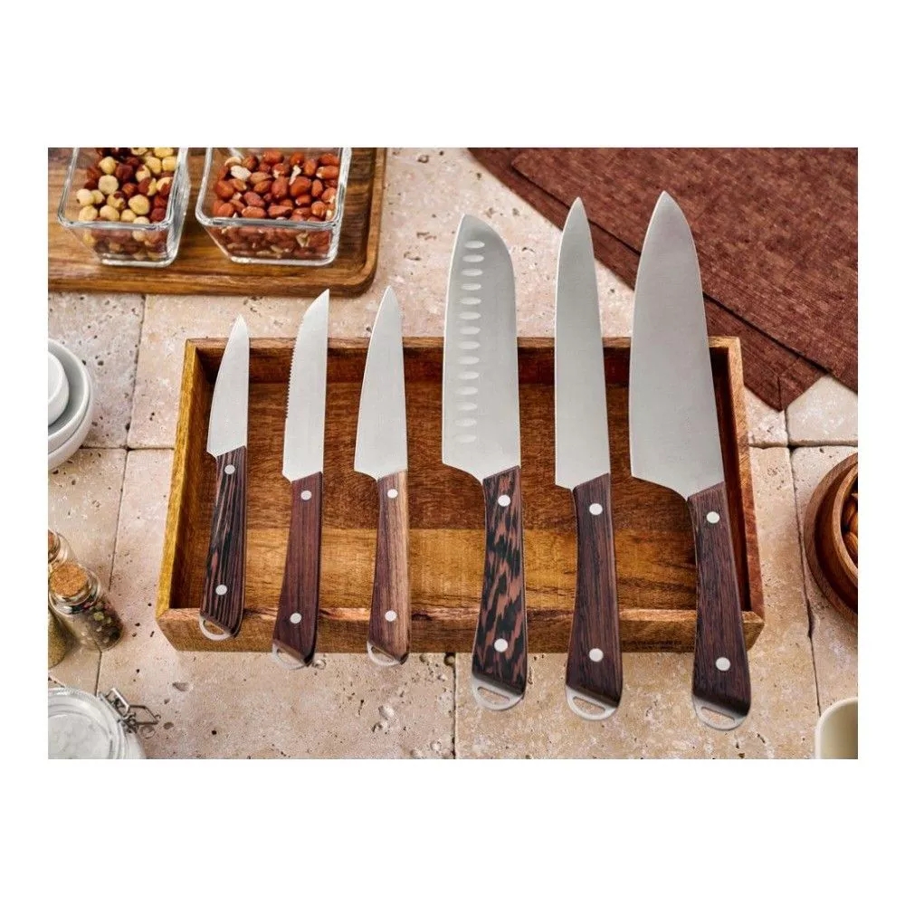 Conjunto de faca de cozinha com bloco de madeira 7pcs Wenge Wood Handle Knife Com Sharpening Steel Knife Block 