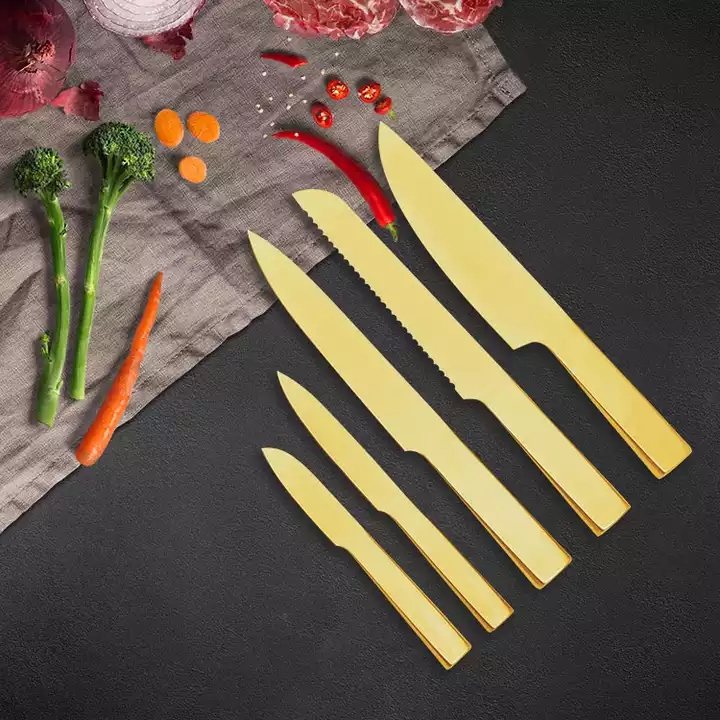 Amazon Hot Selling Non-stick Coating Aço Inoxidável Cor faca de cozinha Set With Hollow Handle 