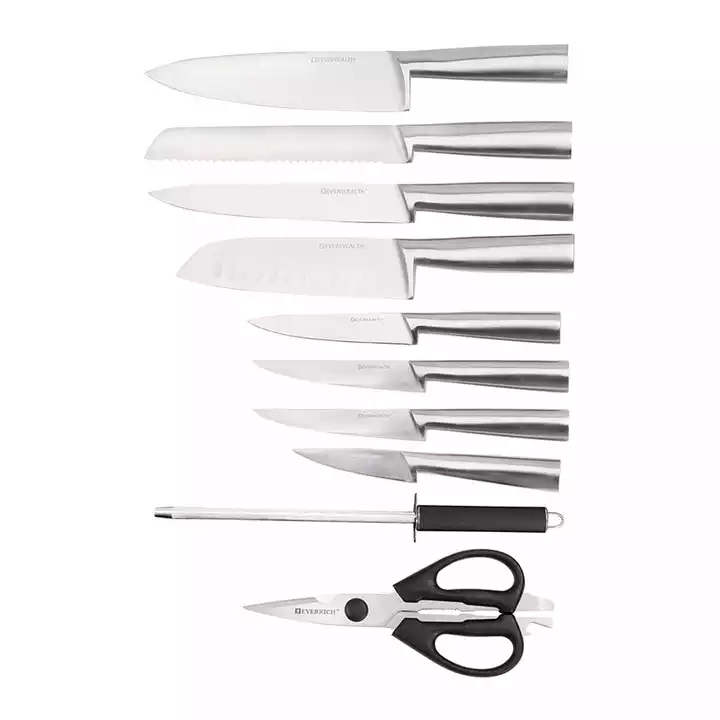 Hot Sale High Grade 10 Peças Facas de cozinha de aço inoxidável Chef Knife Set com bloco de faca de madeira 