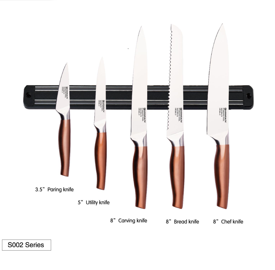 Boa Qualidade Hollow Handle Chef Knife Set 6pcs Cozinha Knife Set Com Plástico Preto Magnetic Knife Holder 