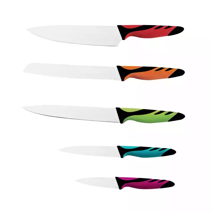 5pcs Plastic Handle Kitchen Knife Set - Colorido Aço Inoxidável Chef Knife Set 