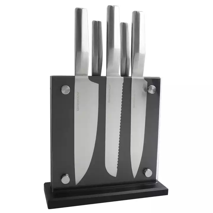 Boa Qualidade Profissional Ss430 Handle Chef Bread Fruit Knives Conjunto de faca de cozinha de aço inoxidável com bloco de faca 