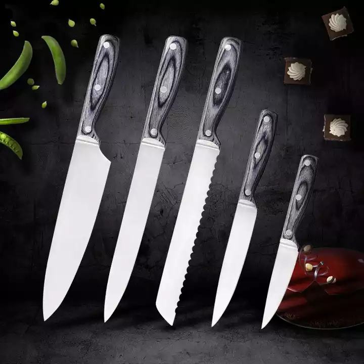 Conjunto de faca de aço inoxidável de alto padrão Chef Knife Utility Knife Set Com alça de madeira Pakka 