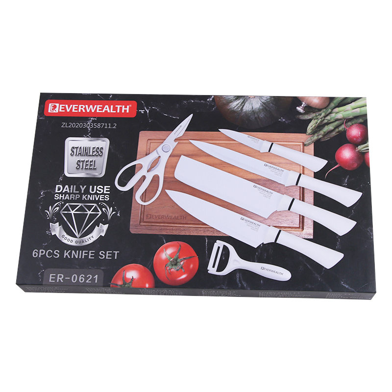 Novo Design 6 Piece Non-Stick Revestimento Faca de Aço Inoxidável Conjunto Faca de Cozinha Set 