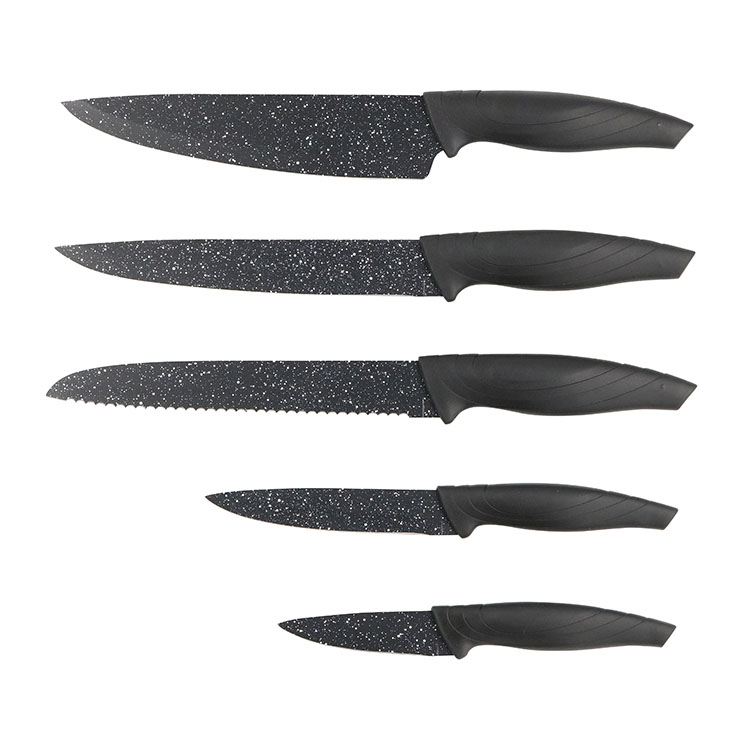 Hot Sale Multi-Functional Plastic Handle Black Non-Stick Coating Blade Cozinha Chef Knives Set With Block 