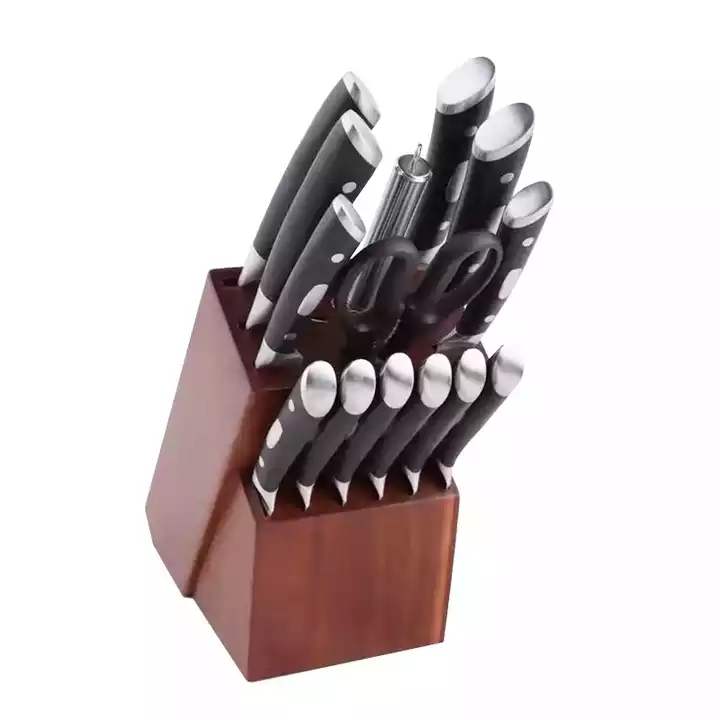 Hot Sale German Chef Knife Kitchen Utility Knives Set With Rubber Wood Block 