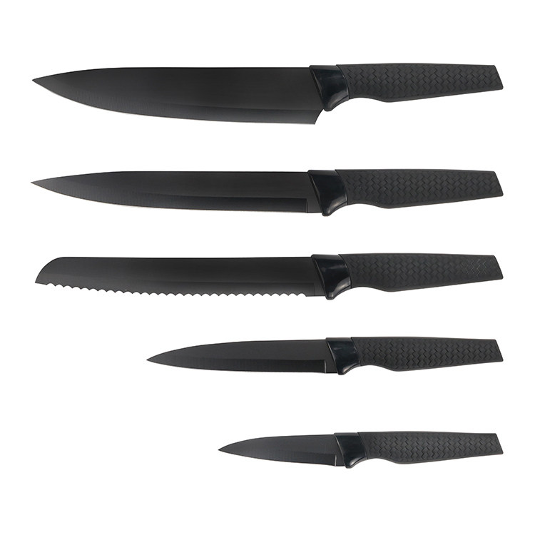 Premium 5 Pcs Conjunto de faca de cozinha Pp Punho de plástico antiaderente de aço inoxidável Lâmina Chef Knife Set 