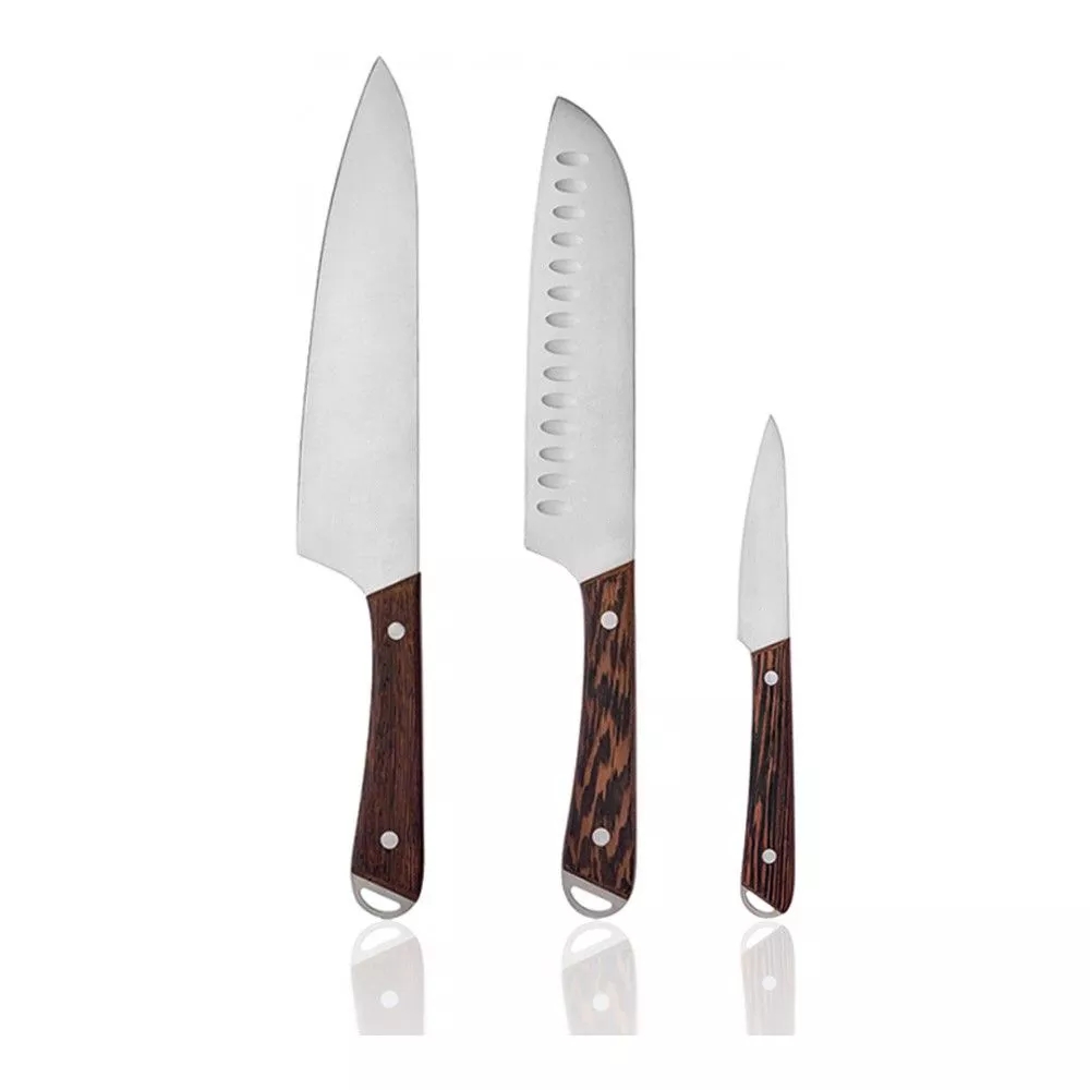 Conjunto de faca de cozinha com bloco de madeira 7pcs Wenge Wood Handle Knife Com Sharpening Steel Knife Block 