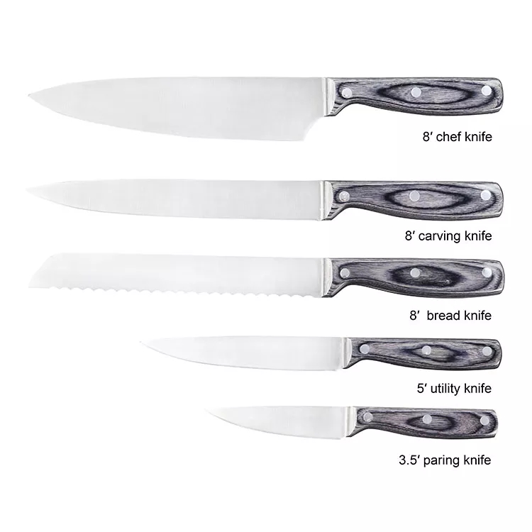 Conjunto de faca de aço inoxidável de alto padrão Chef Knife Utility Knife Set Com alça de madeira Pakka 