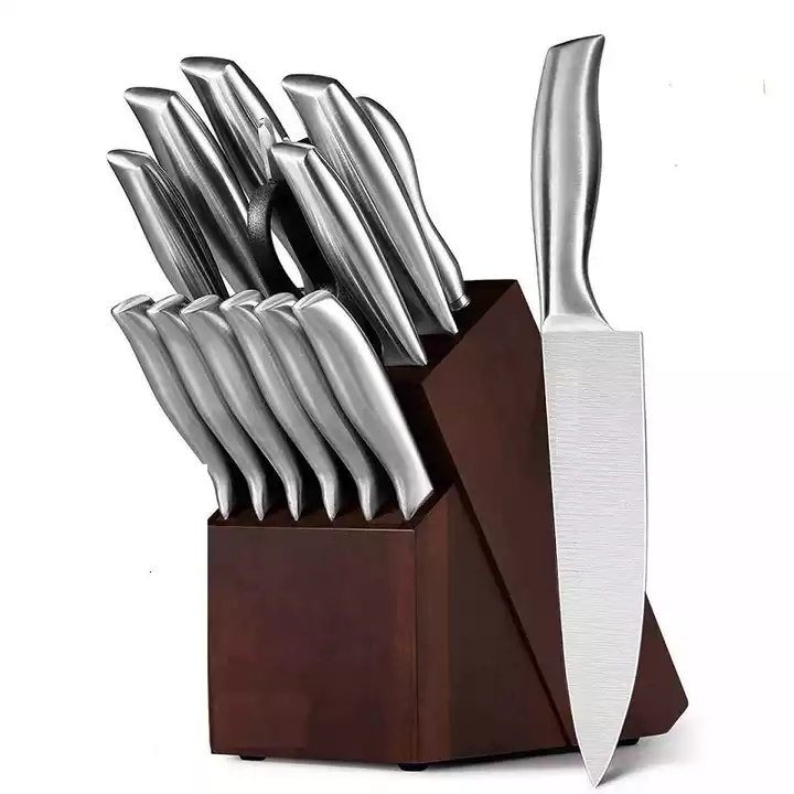 Fábrica Atacado Custom OEM Professional 14 Pcs Chef Knife Sets Aço Inoxidável Conjunto de facas de cozinha com bloco 