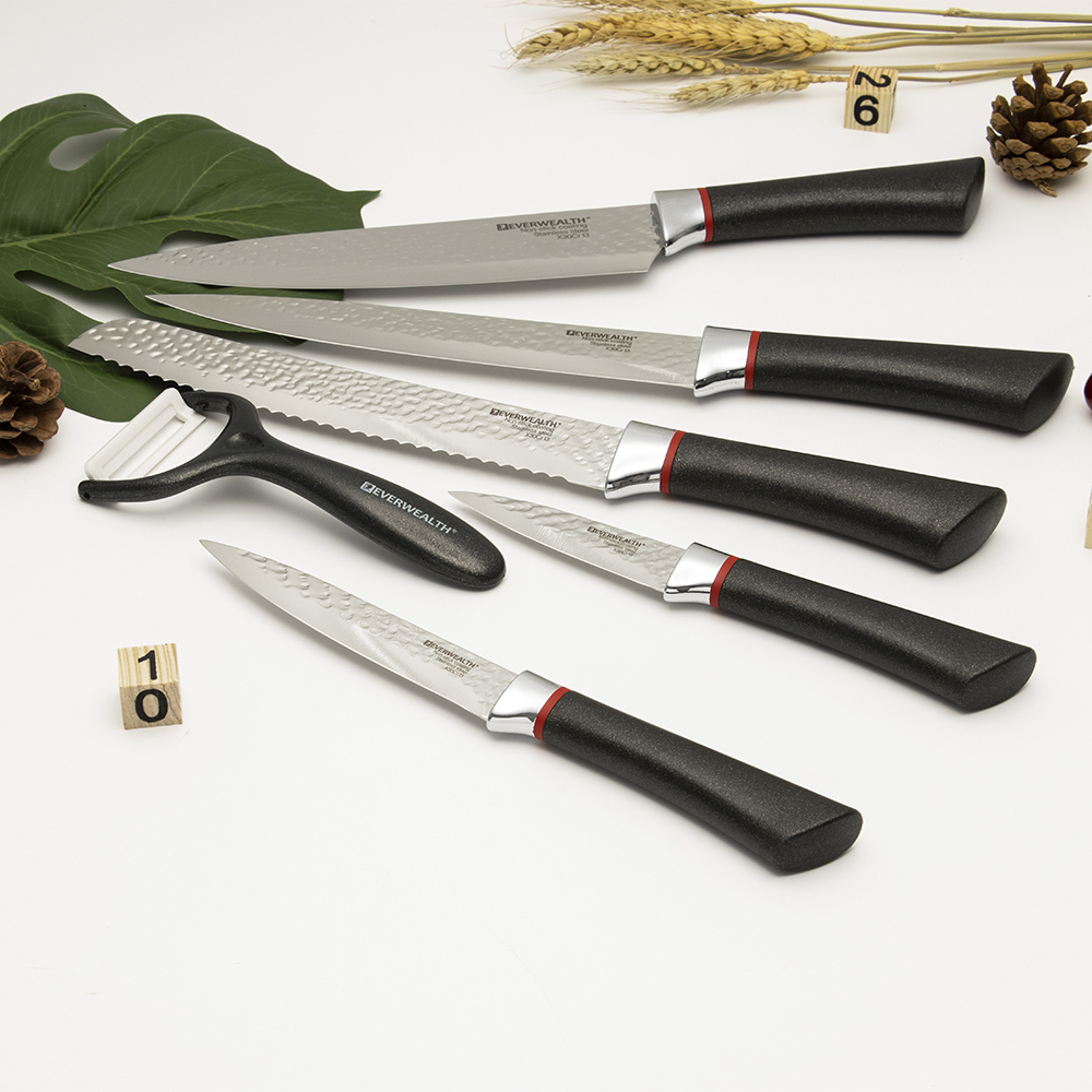 New-Arrival 6PCS Knife Set Black Plastic Handle Aço Inoxidável faca de cozinha Set With Gift Box Package 