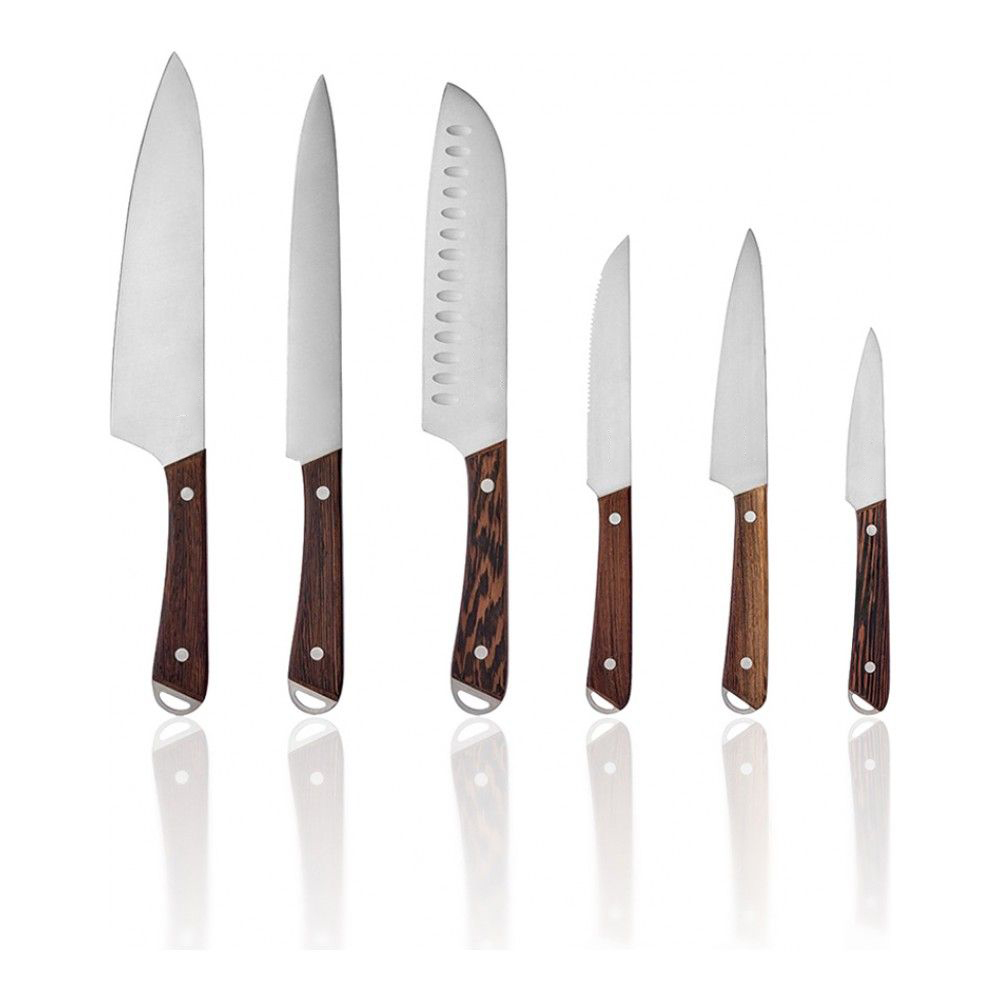 Conjunto de faca de cozinha com bloco de madeira 7pcs Wenge Wood Handle Knife Com Sharpening Steel Knife Block 