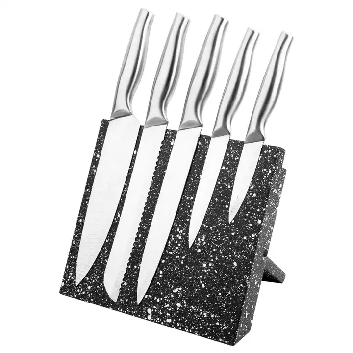 Produtos quentes personalizados 6 pcs Utensílios de cozinha Punho oco de aço inoxidável faca de cozinha conjunto com bloco de faca 
