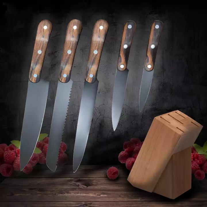 Natural Pakka Madeira de Aço Inoxidável 3cr13 6Pcs Sharp Knives Set Faca de Cozinha Set 