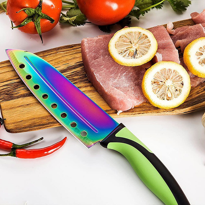 Venda quente Profissional 5 PCS Titanium Color Pakka Wood Handle Kitchen Knives Set With Magnetic Rack 